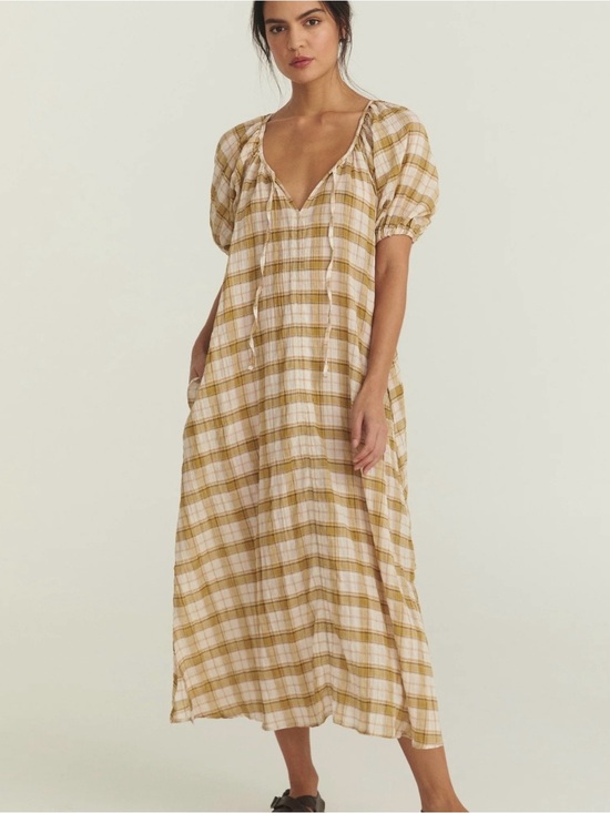 Opia Dresses & Skirts - Opia Clothing Dory Midi Smock Dress Size M/L in Mustard Plaid